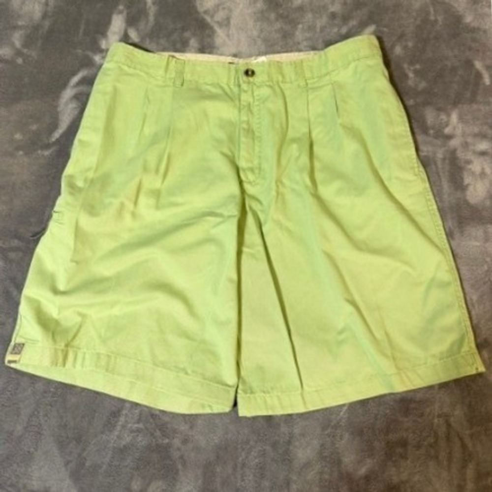 Saddlebred Mens Yellow Pleated Cotton Chino Shorts Size 38 Cell Phone Pocket NEW
